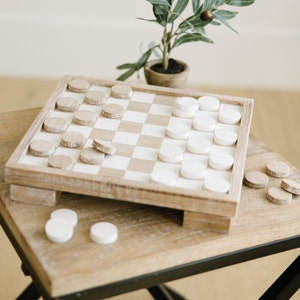 Wood Checkers Box - Natural & White