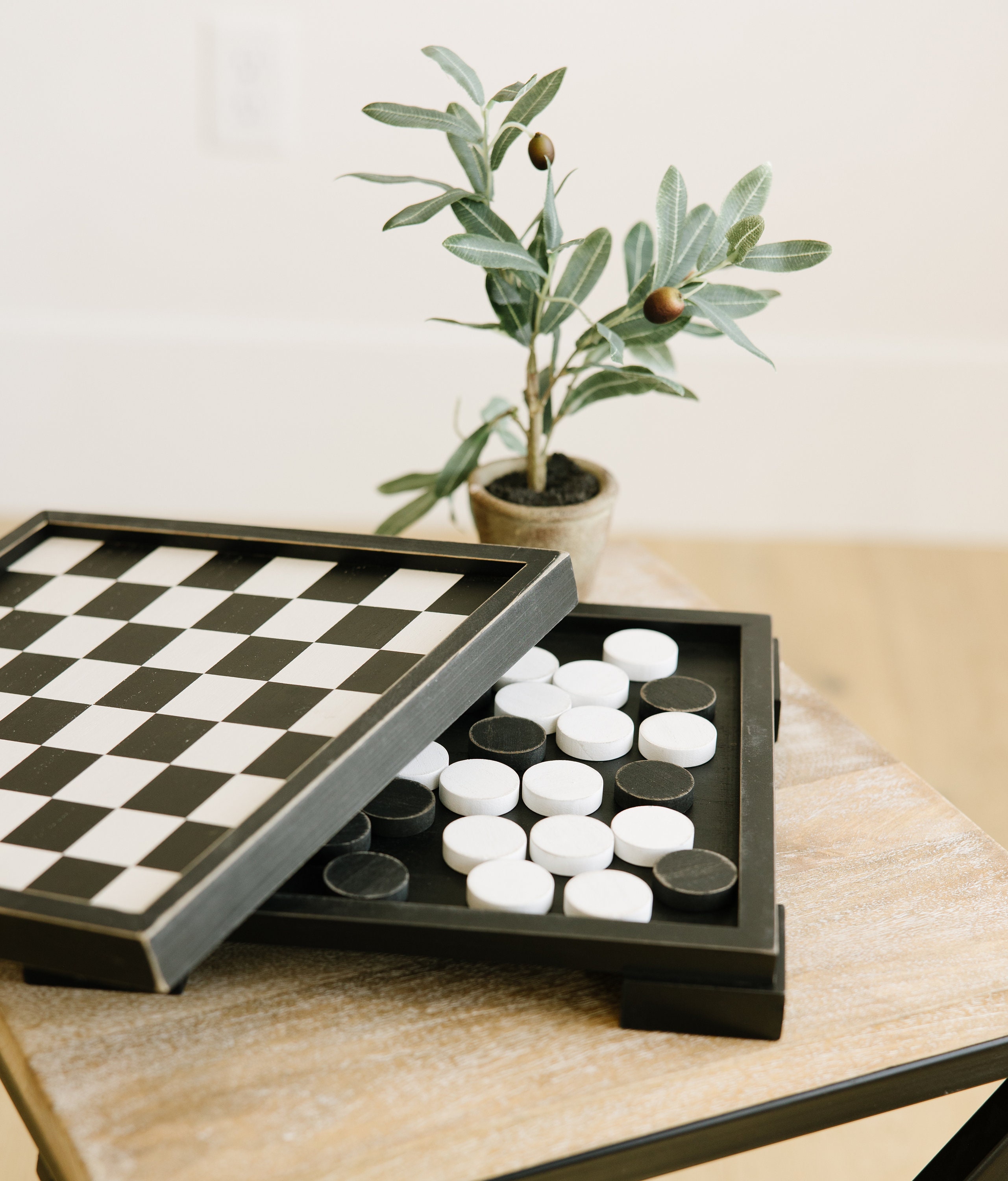 Wood Checkers Box - Black & White - Etsy