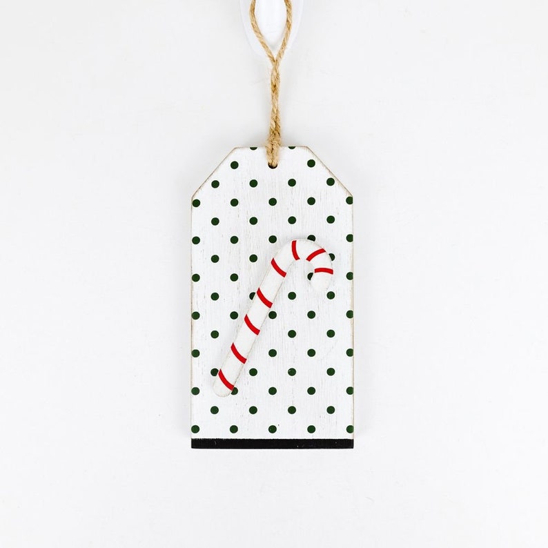 2.75 x 5 Reversible Wood Tag Green Dot Candy Cane image 4