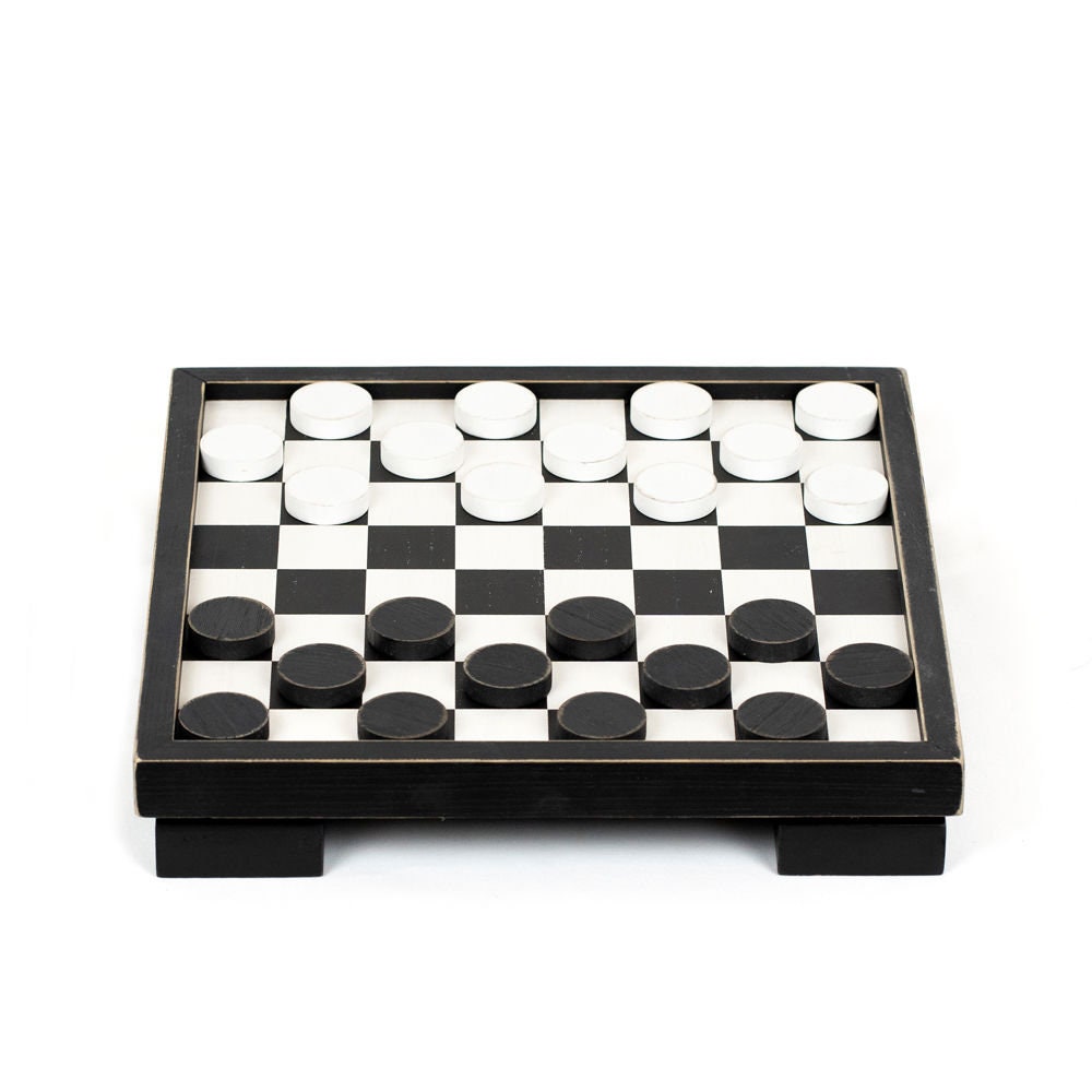 Wood Checkers Box - Black & White - Etsy