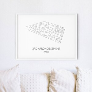 2a cartel de impresión de mapa de Arrondissement, mapa de París, impresión de París, mapa de Francia, impresión de Arrondissement 2e, arte de París, 2er regalo de Arrondissement