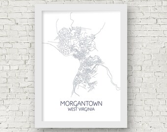 Morgantown Map Print Poster, West Virginia Map, Morgantown Poster, Morgantown Print, West Virginia Gift for Him/for Her