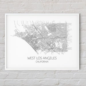 West LA Karte Drucken Poster, Los Angeles Karte, LA Karte, Kalifornien Karte, minimalistische Karte, West Los Angeles Kunst