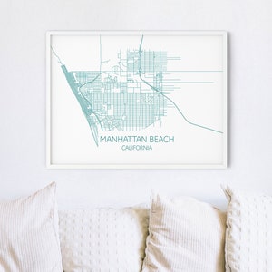 Cartaz impresso do mapa de Manhattan Beach, mapa de Los Angeles, mapa de LA, mapa da Califórnia, mapa de parede azul-petróleo, arte de Manhattan Beach