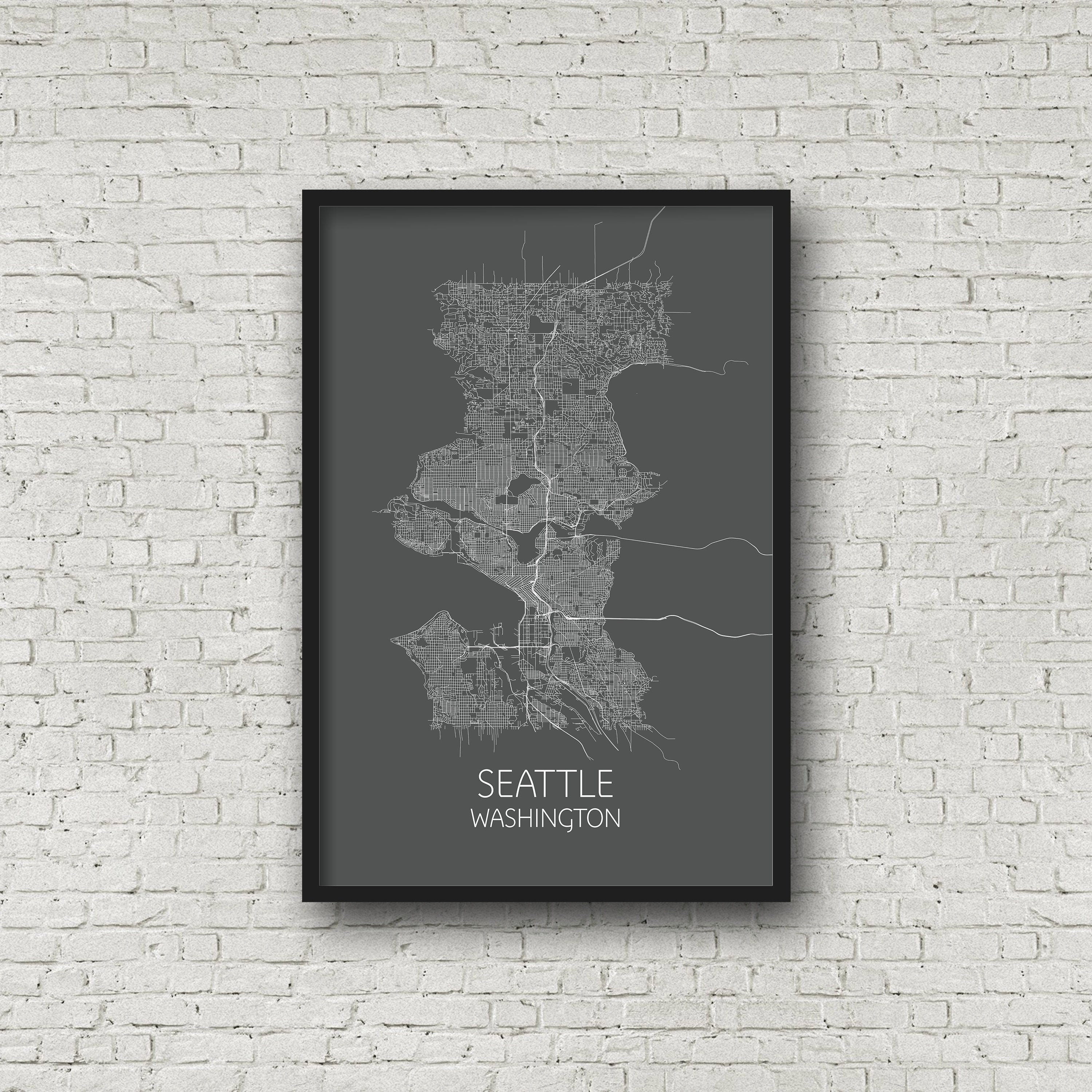 Seattle Map Print Poster, Washington Map Print, Seattle Minimalist Map ...