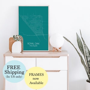 ROYAL OAK Karte Druck Poster, Michigan Karte, Royal Oak Print, Royal Oak Housewarming Geschenk für ihn/für Sie