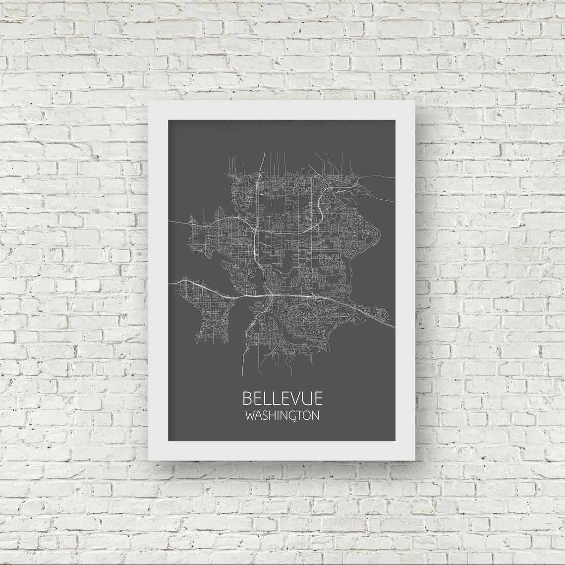 Bellevue Map Print Poster, Seattle Map, Washington Map, Map Wall Decor ...