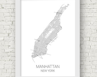 Manhattan Print Poster, Manhattan Print, New York Map, Manhattan Gift, New York Gift