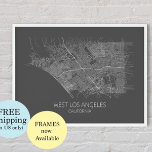 Pôster de impressão de mapa de West L.A., mapa de Los Angeles, mapa de LA, mapa da Califórnia, mapa de parede em preto e branco, arte de West LA