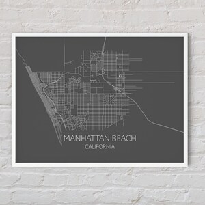 Cartel impreso del mapa de Manhattan Beach, mapa de Los Ángeles, mapa de Los Ángeles, mapa de California, mapa de pared en blanco y negro, arte de Manhattan Beach