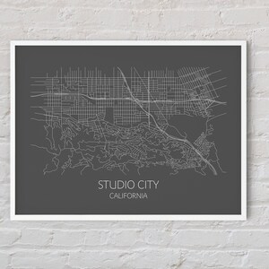Studio City Map Print Poster, Los Angeles Map, LA Map, California Map, Black and White Wall Map, Studio City Art