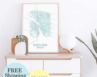 Portland Map Print Poster, Oregon Map Print, Portland Print Art, Portland Travel Gift for Him/for Her