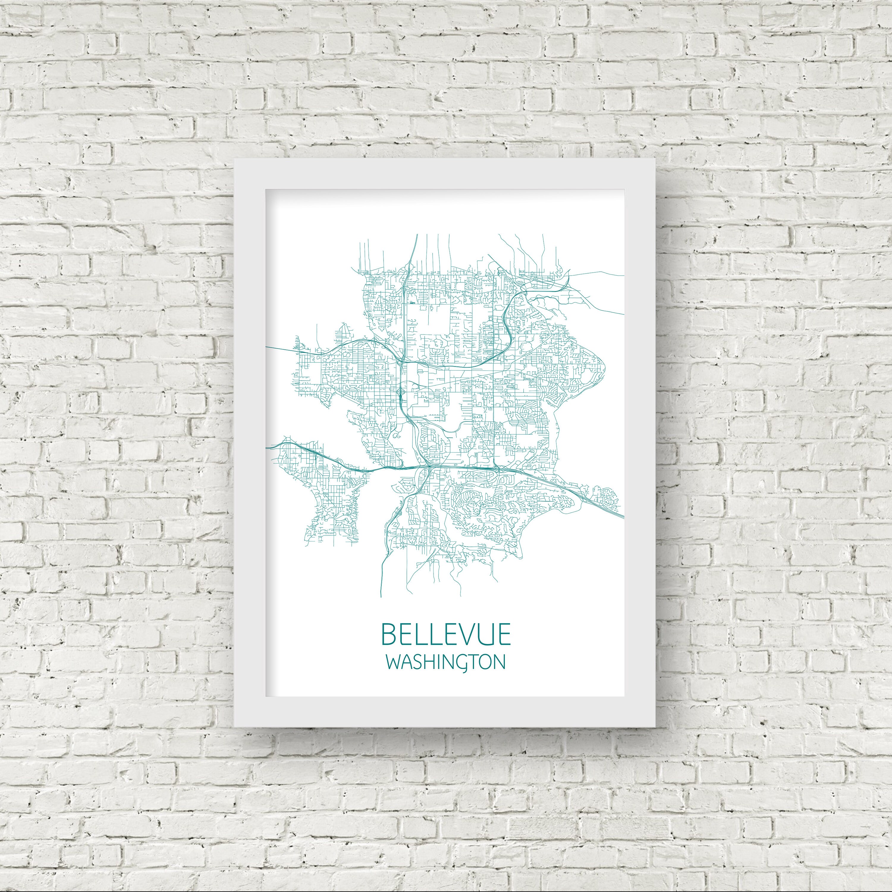 Bellevue Map Print Poster, Seattle Map, Washington Map, Map Wall Decor ...