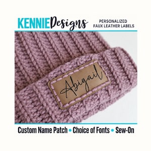 Écusson personnalisé en similicuir pour bonnets tricotés et crochetés