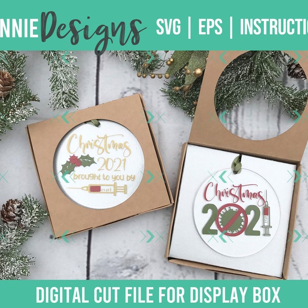 Display box svg template cut file flat acrylic or wooden ornaments presentation Christmas product packaging professional one piece & insert