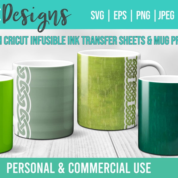 Celtic Knot Borders Mug template SVG for Infusible Ink Sheets for use with Cricut Mug Press Irish Elements St. Patrick's Day Knotting Fancy