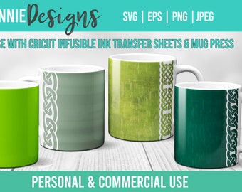 Celtic Knot Borders Mug template SVG for Infusible Ink Sheets for use with Cricut Mug Press Irish Elements St. Patrick's Day Knotting Fancy