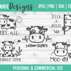 Funny Cute Cow Pun SVGs for toddlers and young kids cutting file farm theme great to make onesies and nursery decor for little boy and girl