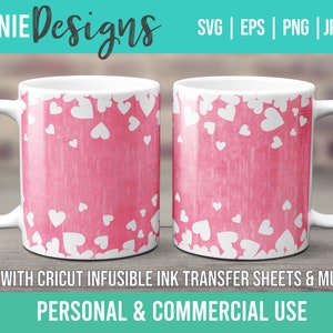 Valentine Falling Hearts Border Mug template SVG for Infusible Ink Sheets for use with Cricut Mug Press Day Love Cute lover spouse friend