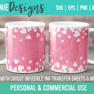 Valentine Falling Hearts Border Mug template SVG for Infusible Ink Sheets for use with Cricut Mug Press Day Love Lindo amante cónyuge amigo