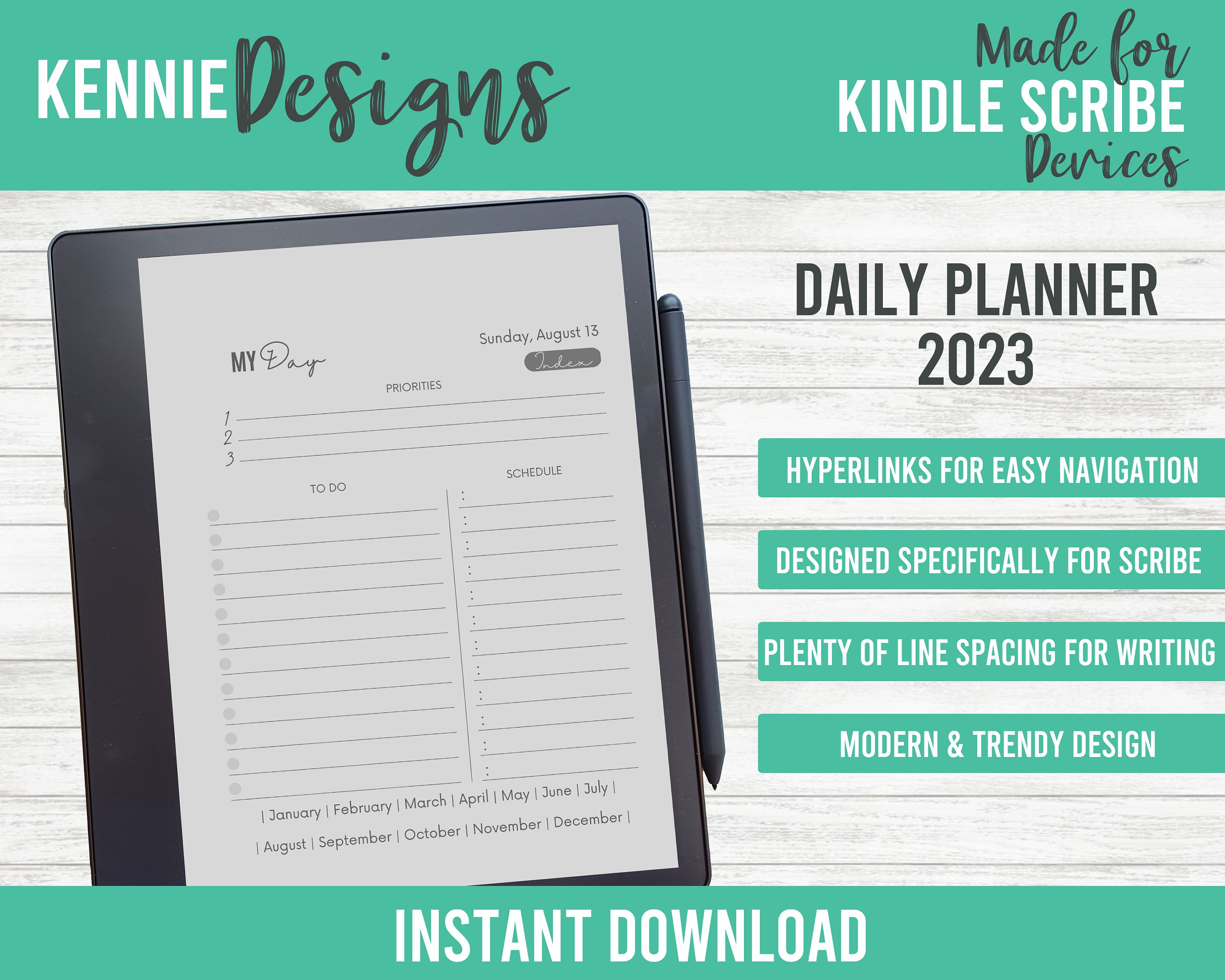 Kindle Scribe 2023 Planner Modern Design Easy Navigation Through