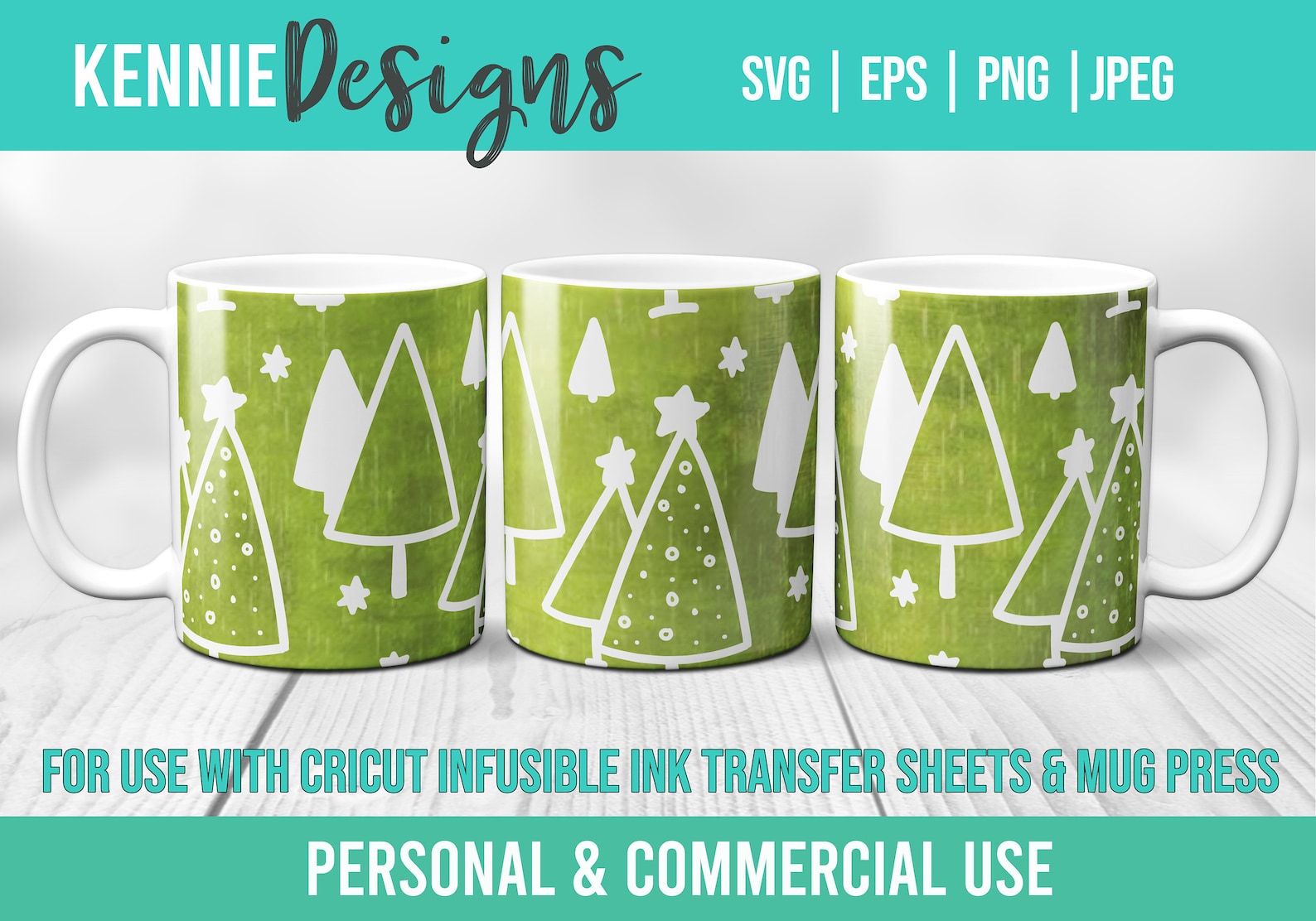 Tree Mug Patterns Christmas Trees Mug Template SVG for Infusible Ink Sheets and Marker ...
