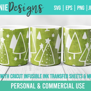 Kerstbomen Mok sjabloon SVG voor Infusible Inktvellen en Marker gebruik met Cricut Mug Persvakanties Scandinavisch minimaal eenvoudig