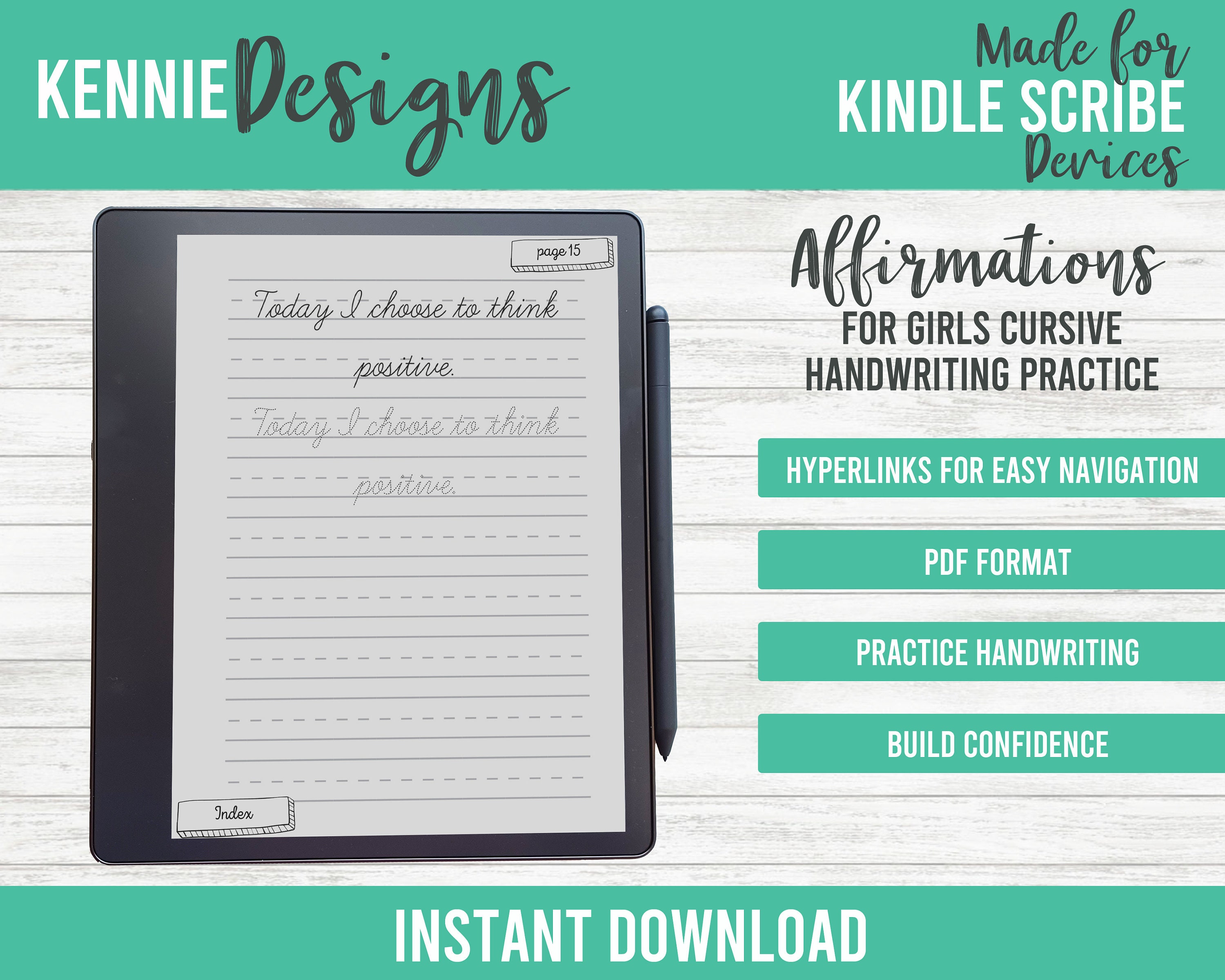 Writing Journal Cursive Cursive Handwriting Practice Journal for Kindle Scribe Easy Navigation ...