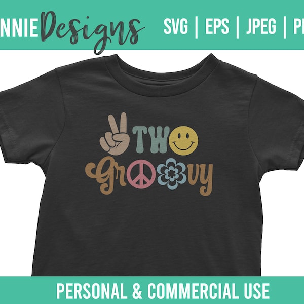 Two Groovy 2nd Birthday SVG Cut File Retro toddler shirt with a Hippie 70s Flair Party Shirt