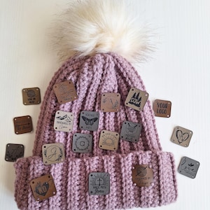 Etiquettes en similicuir personnalisées - Etiquettes carrées de 2,5 cm pour le tricot et le crochet, fabriquées par étiquette, votre logo, faites main par