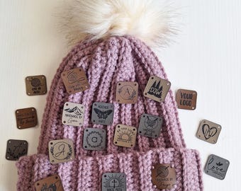 Custom Personalized faux leather labels – Square 1 inch Tags for Knitting and crochet, made by tag, your logo, handmade by
