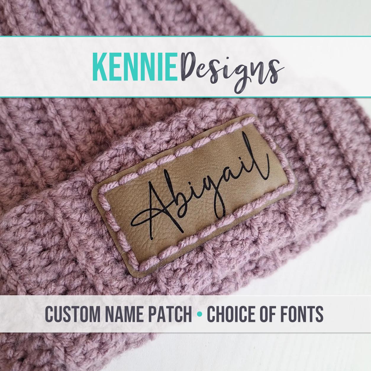 Personalized Faux Leather Custom Name Patch for Knit & Crochet Beanie Hats