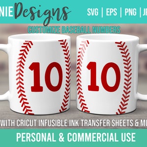 Baseball Number Personnalisable Mug wrap template SVG pour Infusible Ink Sheets à utiliser avec Cricut Mug Press baseball player number for fan
