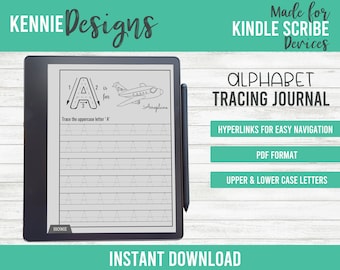 Letter Alphabet Printing Tracing Practice Journal for Kindle Scribe easy navigation hyperlinks, Digital letter learning for Kids preschool