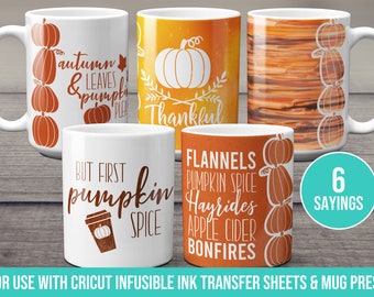 Autumn Pumpkin Border Fall Mug with sayings template SVG for Infusible Ink Sheets for use with Cricut Mug Press Thanksgiving Season leaves
