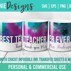 Melhor professor sempre infusível caneca de tinta envoltório modelo svg folha de transferência caneca cricut pessoal personalizado presente de apreciação do professor do aluno