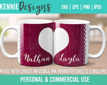 Valentine Couple Customizable Mug template SVG for Infusible Ink Sheets for use with Cricut Mug Press Heart Cute Mug Couple Gift