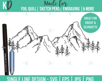 Mountains Drawing Single Line SVG Design for foil quill sketch pens infusible ink marker Engraving Draw tool embossing Drawing File Nature