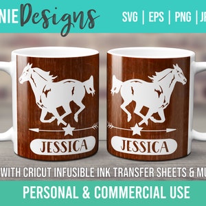 Horse and Name Infusible Ink Mug Wrap SVG Template customizable use with Infusible Ink Transfer sheets and Mug Press Personalized Majestic