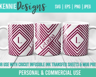 Monogram Modern Name Mug template SVG for Infusible Ink Sheets for use Cricut Mug Press Personalize Custom psychedelic geometric pattern
