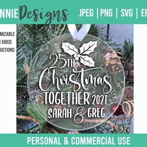 Personnalisable jalon anniversaire Noël ornement SVG coupe fichier pour faire souvenir pour 1er 5e 10e 15e 20e 30e 40e 50e plus personnel
