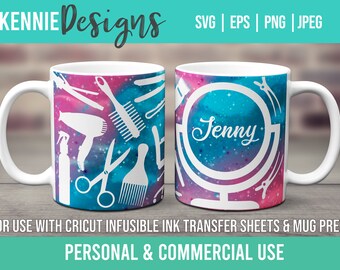 Hair stylist Mug SVG template for Infusible Ink Sheets for use with Cricut Mug Press hairdresser personalized name salon beauty