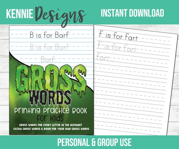 Gross Words Printing Practice Printable For Kids Gross Words Etsy