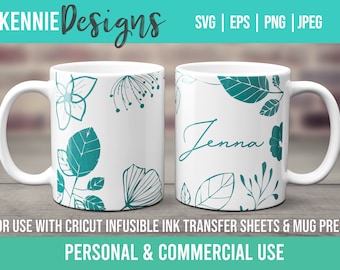Floral Elements Mug template SVG for Infusible Ink Sheets for use Cricut Mug Press Flowers Feminine Nature Mothers Day Personalize Custom