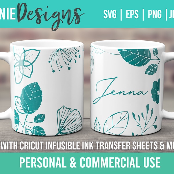 Modello di tazza di elementi floreali SVG per fogli di inchiostro infusibili per l'uso Cricut Mug Press Fiori Natura femminile Festa della mamma Personalizza personalizzato