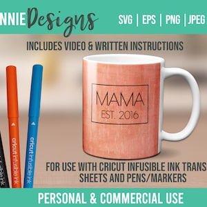 Mama estabeleceu Caneta de tinta infusível SVG e marcador de caneca Folha de transferência de envoltório Cricut Press Template Caneca de café de 11 a 15 onças. Mãe simples e moderna