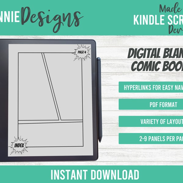 Blank Comic Book for Kindle Scribe easy navigation hyperlinks, Draw your own comics, Digital create graphic novel, doodle, creative outlet
