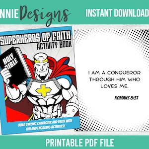Libro de actividades de superhéroes cristianos para niños Biblia Imprimible descarga instantánea Libro de actividades de fe Construya un carácter fuerte con actividades divertidas