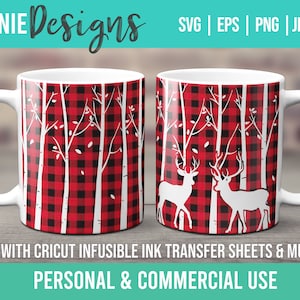 Nature Birch Arbres et cerfs Mug Modèle SVG pour feuilles d’encre infusibles à utiliser avec Cricut Mug Press Chasse à thème Forêt en plein air