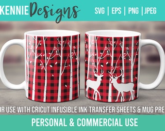 Nature Birch Trees and Deer Mug SVG template for Infusible Ink Sheets for use with Cricut Mug Press Forest Outdoors Themed Hunting